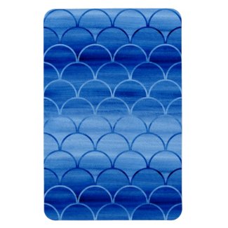 Geometric Prussian Blue Watercolor Fan Shapes Rectangular Photo Magnet