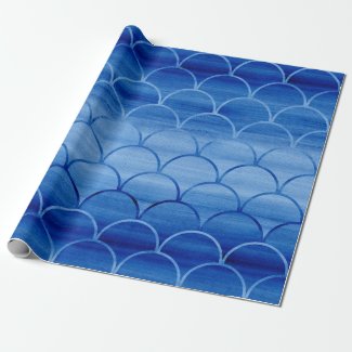 Dark and Light Blue Watercolor Overlapping Circles Wrapping Paper
