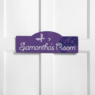 Personalized Girls Bedroom Sign Purple w/Butterfly