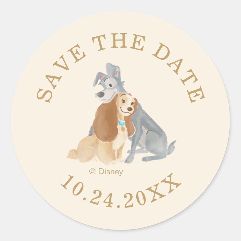Lady and the Tramp Wedding Save the Date Classic Round Sticker (Front)