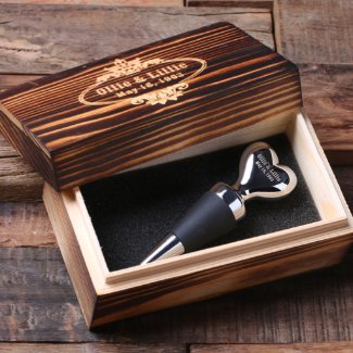 Personalized Wine Heart Shape Stopper w/ Personalized Gift Box, Engrave Box & Wine Stopper With Special Message