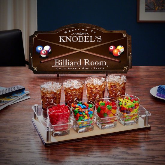 Billiard Room Custom Game Night Sign & Serving Set