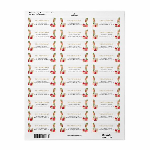 Gift Boxes Holly Christmas Holiday Return Address Label