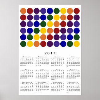 Rainbow Polka Dots on White 2017 Calendar Poster