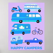 HAPPY CAMPERS! Campervan Vanlife RV Trailer Pink Poster | Zazzle