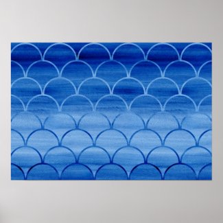 Prussian Blue Watercolor Scale Pattern Poster