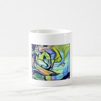snowshoe blue/green graffiti kitty coffee mug