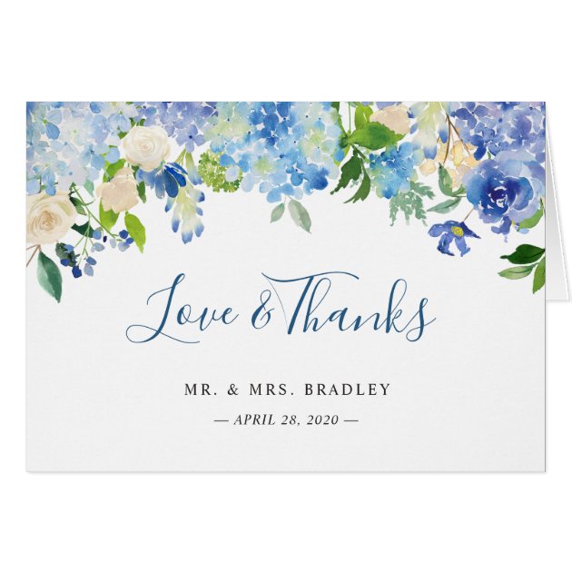 Light Blue Hydrangea Watercolor Floral Thank You Card