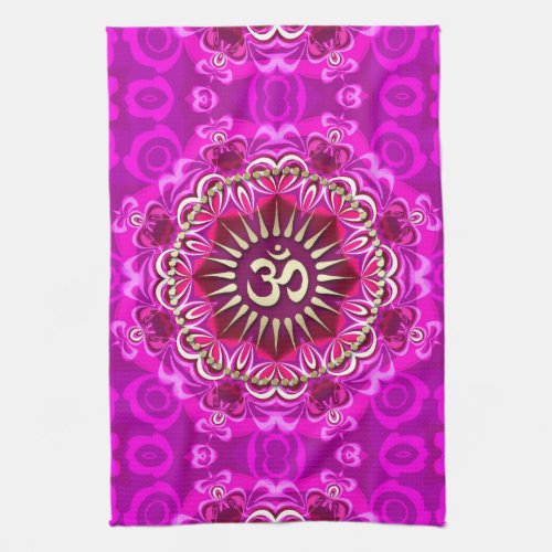 Golden OM Modern Pink Floral Batik Cloth Banner Towel