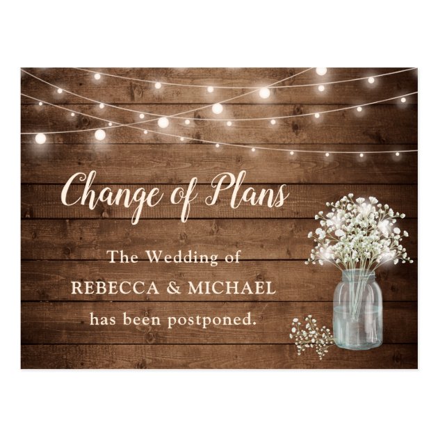 Change of Plans Baby's Breath Rustic String Lights Postcard