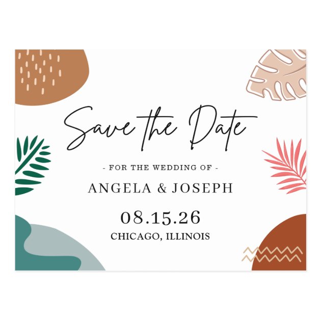 Modern Abstract Tropical Wedding Save the Date Postcard