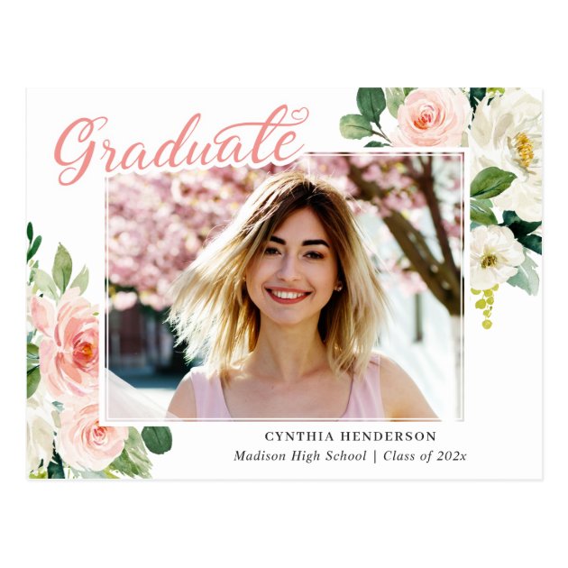Class of 2020 Blush Floral Graduation Announcement Postcard