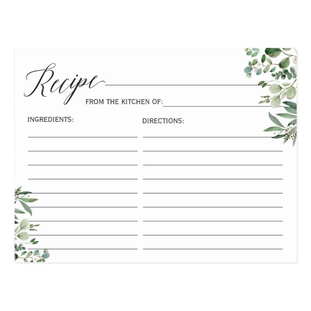 Recipe Card for the Bride Chic Eucalyptus Leaves