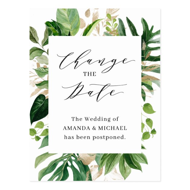Change the Date Greenery Tropical Palm Leaves Postcard