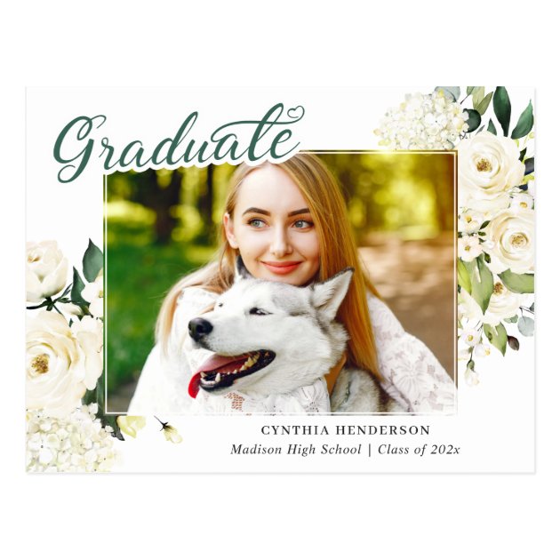 Class of 2020 White Roses Graduation Announcement Postcard