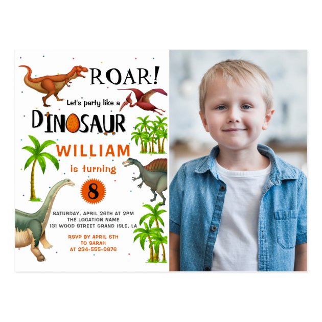 Roar Dinosaur Jungle Birthday Photo Invitation Postcard