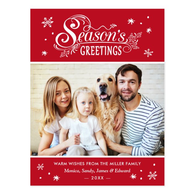 Classic Season's Greetings Christmas Family Photo Postcard