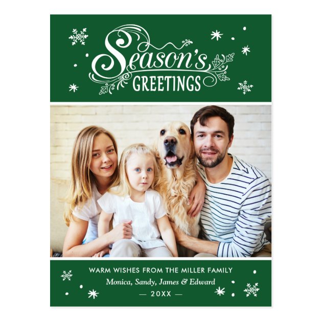 Season's Greetings Typography Holiday Family Photo Postcard