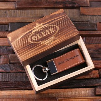 Gift Box with Light Brown Leather Keychain