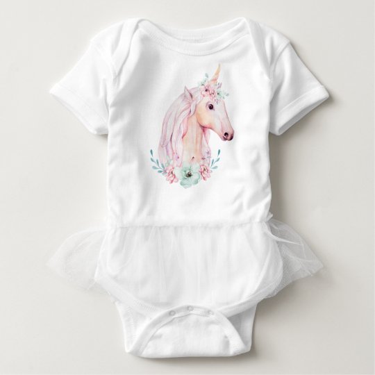 Unicorn In Flowers Ruffled Baby Bodysuit