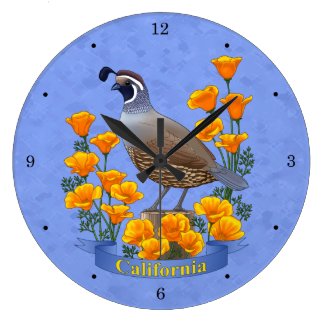 California State Bird Quail & Golden Poppy Large Clock
