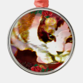 snowshoe kitty in the red roses metal ornament