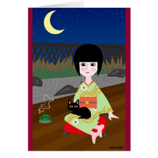 Japanese girl and kitty card