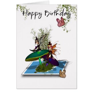 Birthday Card - Cute Gothic Fairies Springing From