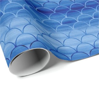 Prussian Blue Watercolor Scale Pattern Wrapping Paper