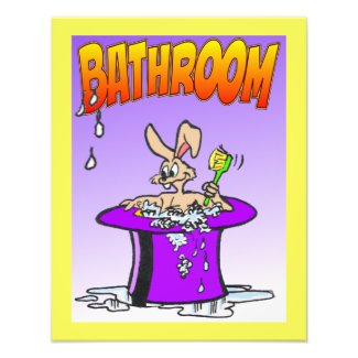 Bubbling Bunny Bathroom Poster Cust. Border Color Photo Print