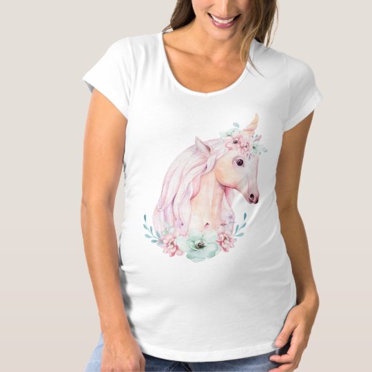 Unicorn In Flowers Design Maternity T-shirt
