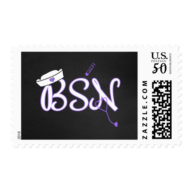 BSN Purple Chalkboard Nurse Postage Stamp