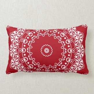Christmas Red Lace Pattern by JoMazArt Throw Pillow