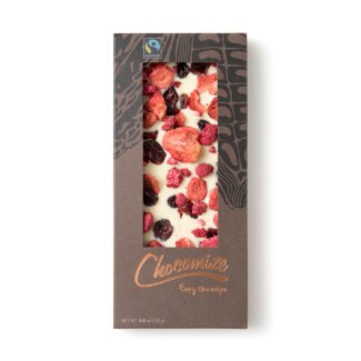 Dried Strawberry, Cranberry and Raspberry Chocomize White Chocolate Bar