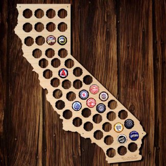 Unique California State Wooden Beer Bottle Cap Map