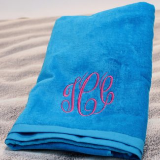 Turquoise Beach Towel with Pink Monogram