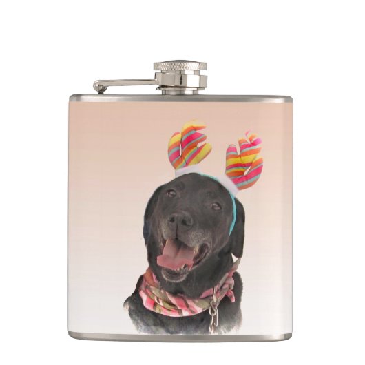 Joyful Black Labrador Retriever Dog Flask (Front)