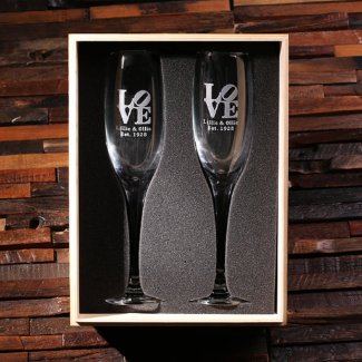 Engraved Gift Box and His & Hers Champagne Glasses