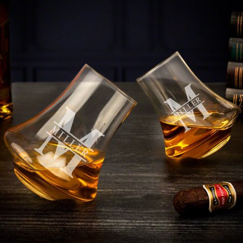 Set of 2 Unique Engraved Whiskey Tasting Glasses
