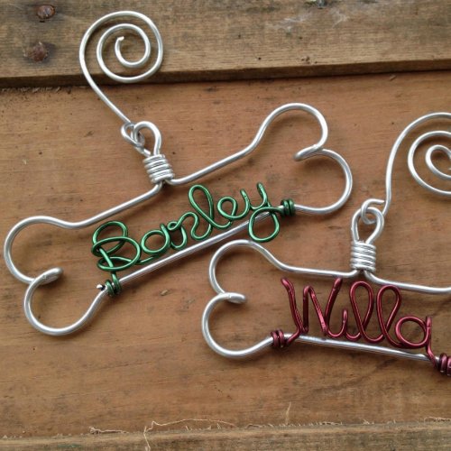 Colorful Holiday Wire Dog Bone Christmas Ornament