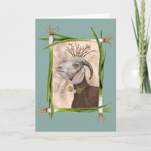 Sven the Goat with scallion border card
