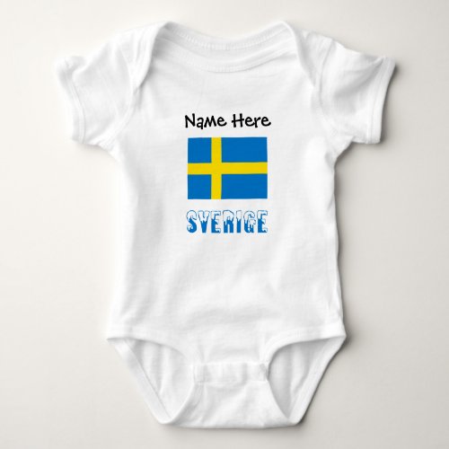 Sverige och Svensk Flagga med Ditt Namn Baby Bodysuit