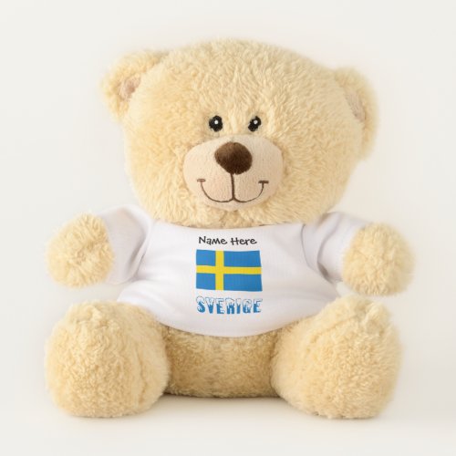 Sverige och Svensk Flagga med Ditt Namn Teddy Bear