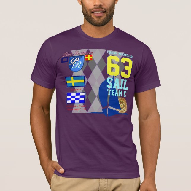 Sverige Sail Team C Port Richman Marine Argyle T-Shirt (Front)