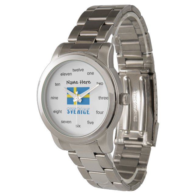 Sverige Svenska Flagge Black Personalization  Watch (Angled)