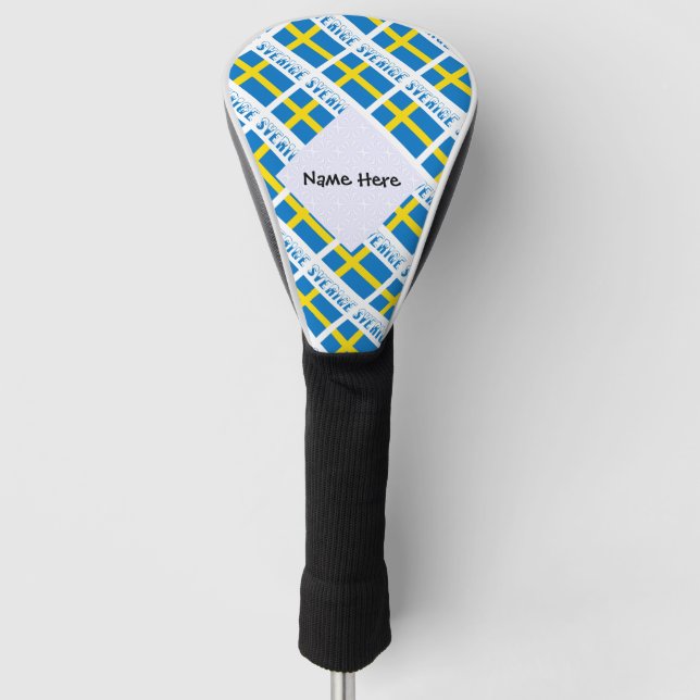 Sverige Svenska Flagge Tiled Black Personalization Golf Head Cover (Front)