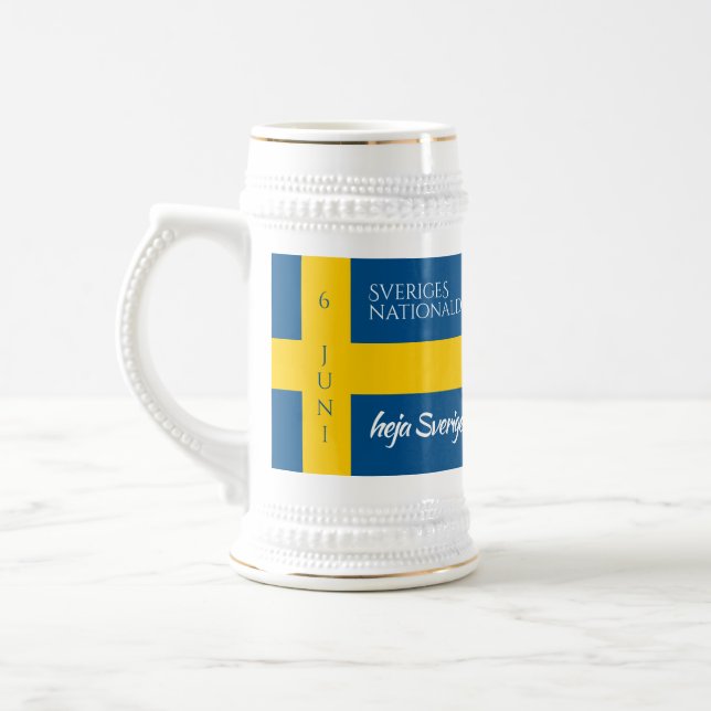 Sveriges Nationaldag Swedish National Day Flag Beer Stein (Left)