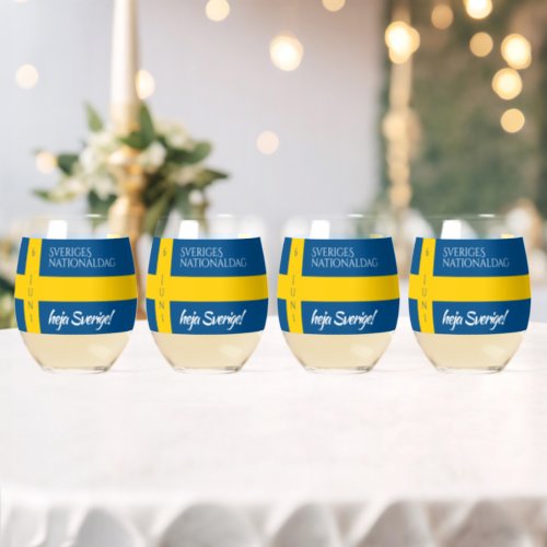 Sveriges Nationaldag Swedish National Day Flag Stemless Wine Glass