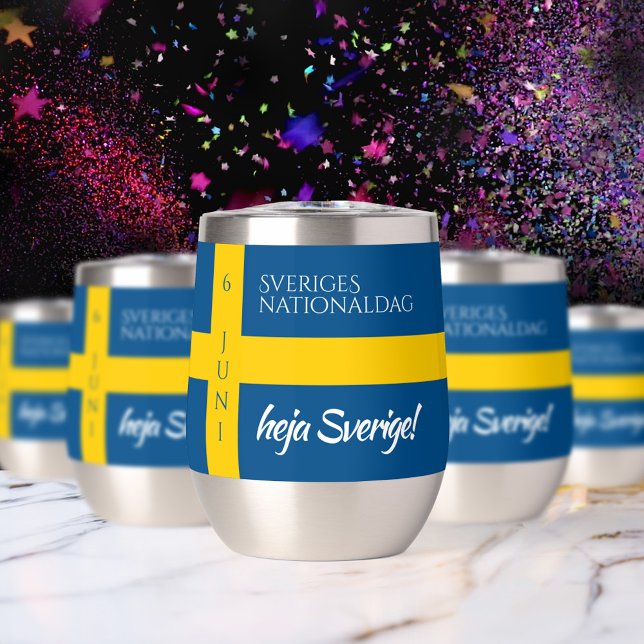 Sveriges Nationaldag Swedish National Day Flag Thermal Wine Tumbler (Sveriges Nationaldag Sweden Flag Thermal Wine Tumbler Cover Photo.)