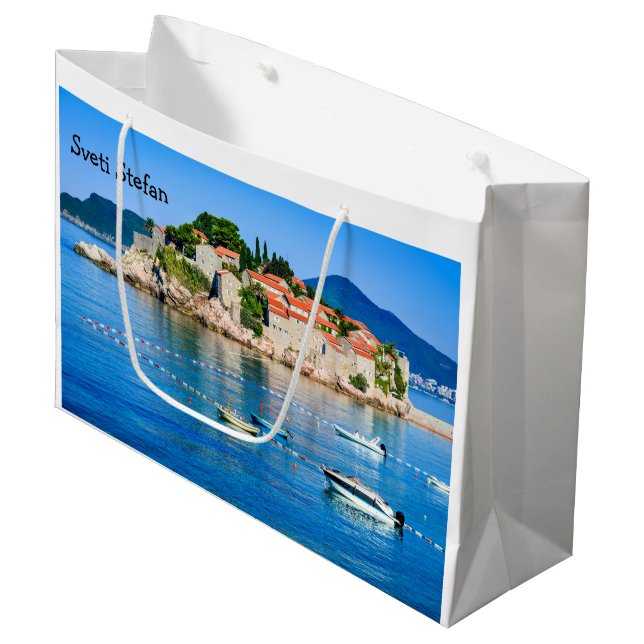 Sveti Stefan Budva Montenegro Large Gift Bag (Front Angled)